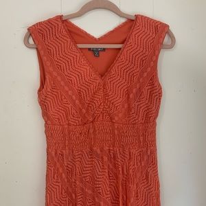Roz & Ali Orange Lace Vneck Dress